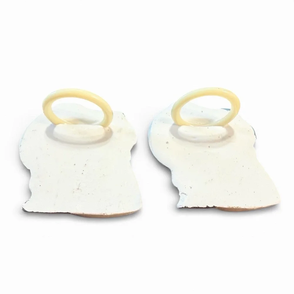 Vintage Ceramic Napkin Rings with Pilgrim‎ Figures - Lot of (2) Thanksgiving